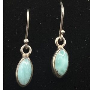 Handmade Larimar Earrings‎ Marquise 925 Sterling Silver Dangles